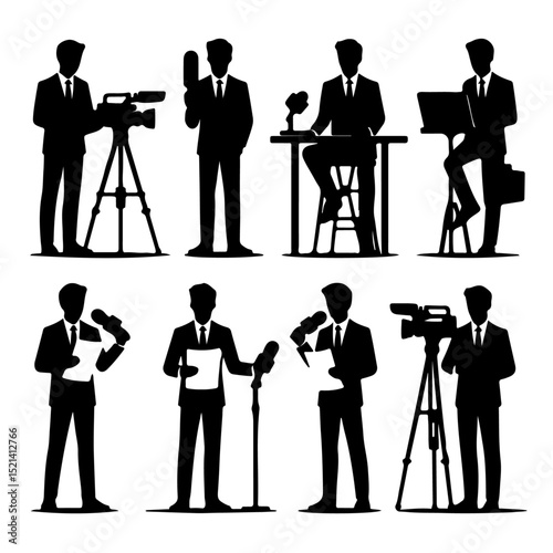 set of News reporter silhouette, News reporter silhouette