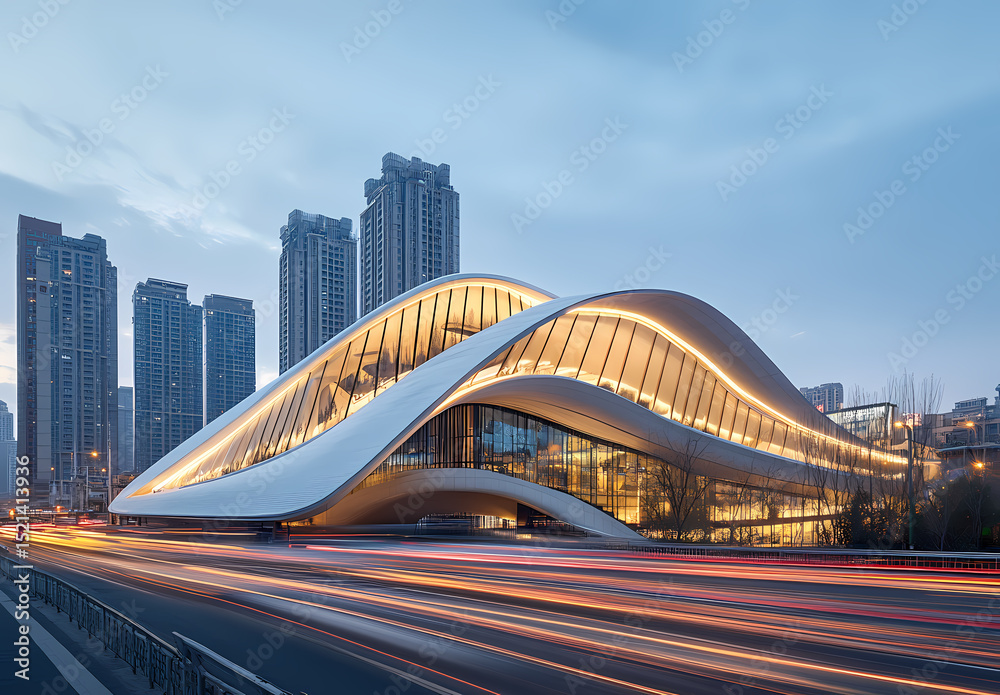 Naklejka premium Modern Architectural Library Complex in Urban Setting