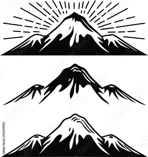 Mountain Logo Art Silhouette Vector ,volcano, danger, trail, environment, clouds, view, shape