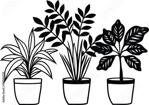 Potted Plant Art Silhouette Vector ,vector, plant, flower, design, nature, houseplant, potted plant, design element, garden, silhouette, clip art, graphic, seed, cartoon, collection, home interior