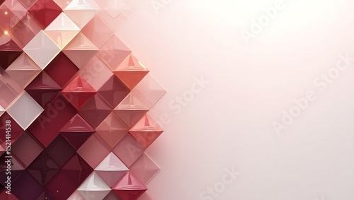 Maroon triangle grid with soft lighting from the upper left, glossy highlights, and a clean white-to-pink gradient background in low-poly style.