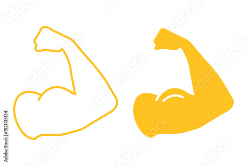 Biceps icon. Muscle man's arm sign. Strength symbol. Gym power pictogram. Bodybuilding illustration. Power and motivation concept for sports and exercise.