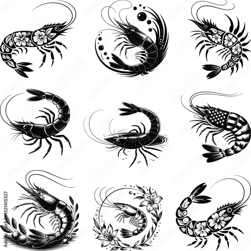 Fototapeta premium Sea Shrimp svg Bundle, Ocean Animal Svg,Sea Animal