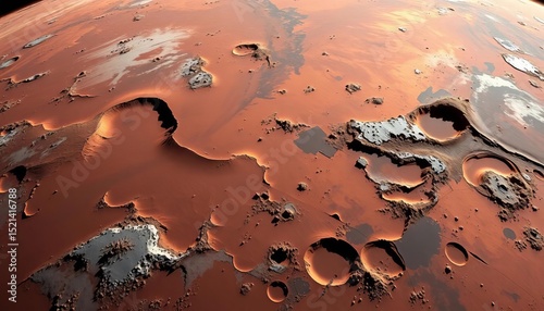 High-resolution image of Mars' surface from space, showcasing diverse geological features, discovery, planet photo