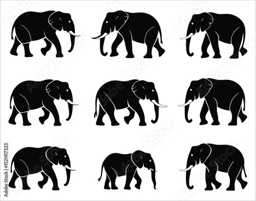 Elephant Pack Vector Silhouette