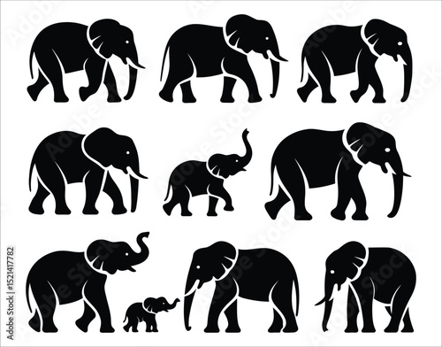 Elephant Pose Silhouette Vector