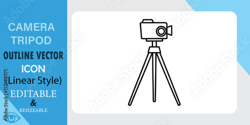 Camera Tripod Outline Vector Icon Linear Style, Editable, Resizable
