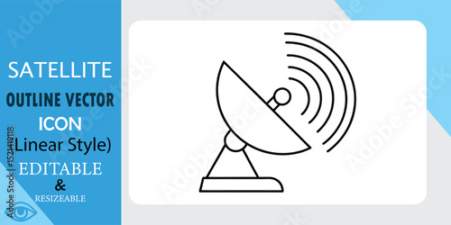 Satellite Dish Antenna Icon Linear Vector Graphic, Editable, Resizable
