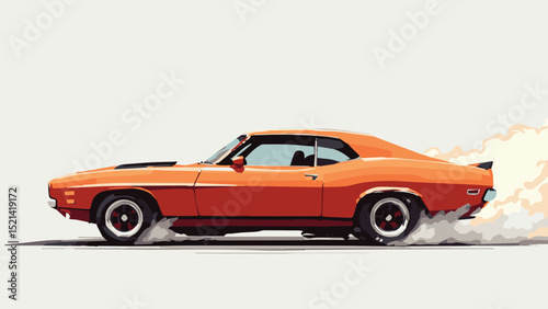 Vintage Muscle Car – Classic Orange Ride Illustration
