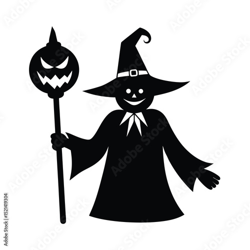 Halloween Witch Silhouette with Pumpkin