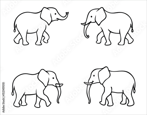 Outline Elephant Icons on White