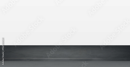Black stone table top on white panoramic background, promotional web template - Vector illustration
