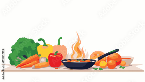 Vegetables in Flaming Pan – High Heat Cooking Art

