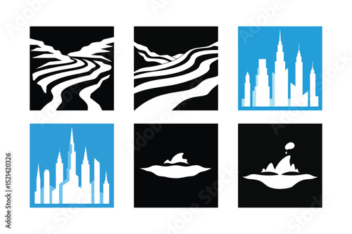 Colorful flat vector travel icon set: famous city landmarks and country symbols