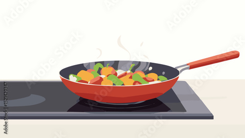 Vegetable Stir Fry in Red Pan – Quick Cooking Scene

