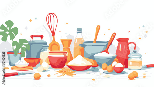 Baking Scene – Ingredients and Tools on Table
