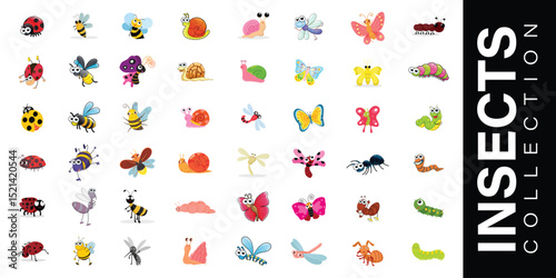Cartoon Insect Characters Set, Colorful and Fun Bugs for Kids and Education