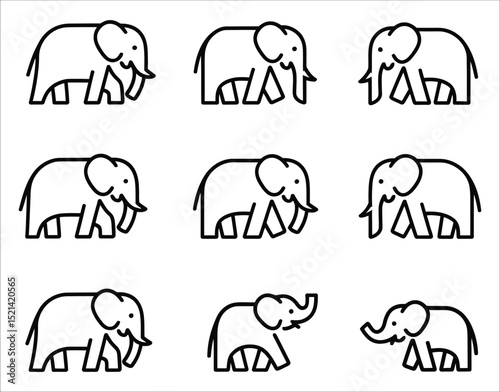 Side View Elephant Line Icons