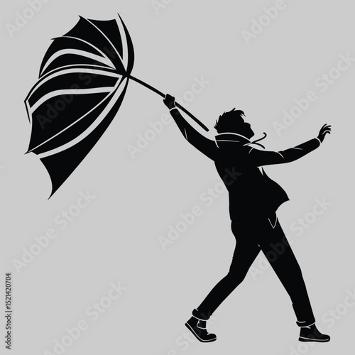 a person bracing against the wind silhouette vector design art and illustration