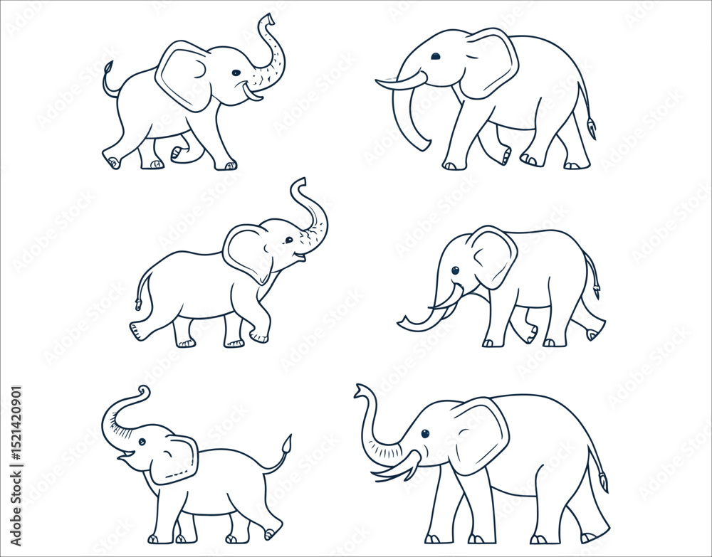 Obraz premium Simple Elephant Line Illustrations