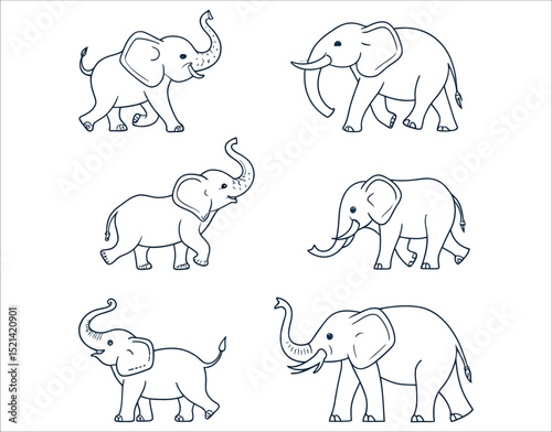 Simple Elephant Line Illustrations