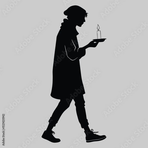 a person holding a candle silhouette vector design art and illustration