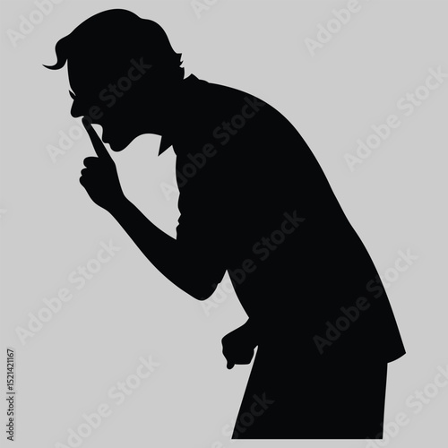 a person placing a finger on lips silhouette vector design art and illustration