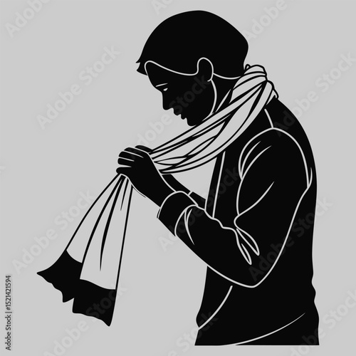 a person wrapping a scarf silhouette vector design art and illustration