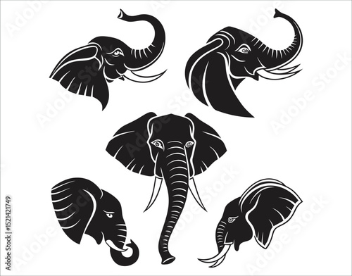 Strong Elephant Head Silhouettes Isolated