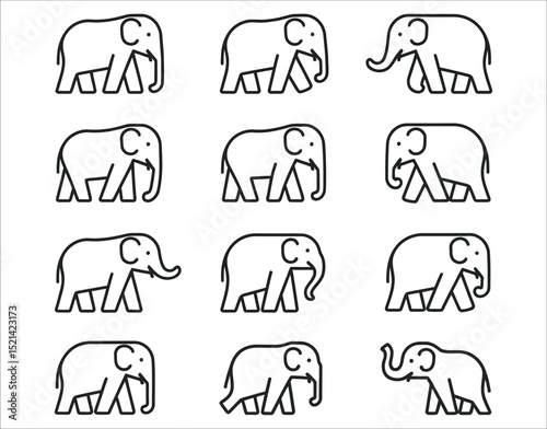 Wildlife Elephant Line Vector Icons