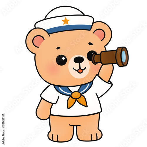 Cute Cartoon Sailor Bear with Telescope
