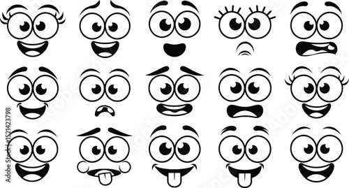 Cartoon Emoji Faces Vector Set, Expressive Comic Emotions Illustration