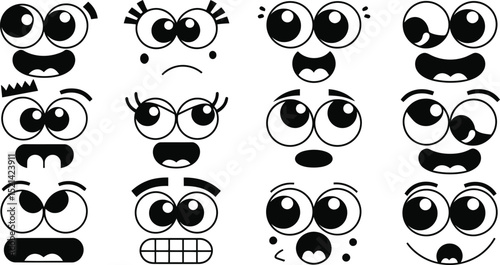Cartoon Emoji Faces Vector Set, Expressive Comic Emotions Illustration