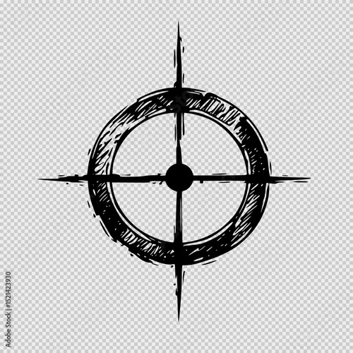 Minimalist black line crosshair icon on solid white background, hand-drawn with uniform strokes, perfect for clean graphic design, clipart use, or digital marketing elements with a modern feel.