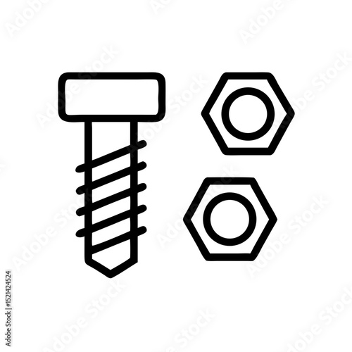 Bolt and nuts in minimalistic line art style on white background  