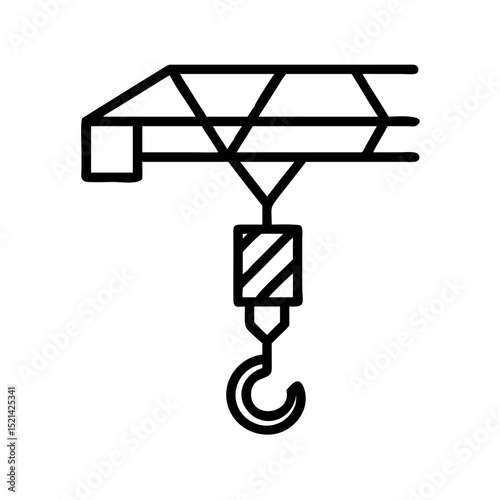 Construction crane hook icon in minimalist line art design  