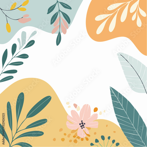 Vector simple minimal illustrations, simple wavy and groovy. hand drawn naive style, flowers and plants, floral botanic design templates, frames and modern wall ...
