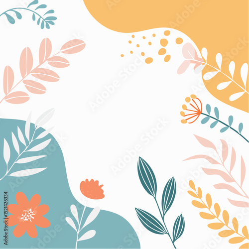 Vector simple minimal illustrations, simple wavy and groovy. hand drawn naive style, flowers and plants, floral botanic design templates, frames and modern wall ...