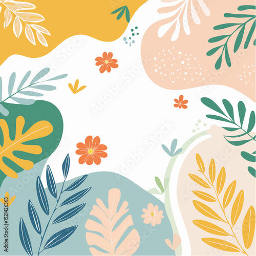 Vector simple minimal illustrations, simple wavy and groovy. hand drawn naive style, flowers and plants, floral botanic design templates, frames and modern wall ...