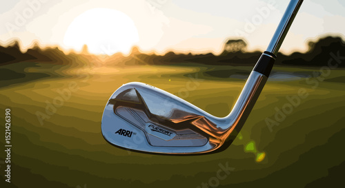 Sleek Golf Iron at Sunrise on a Golf Course