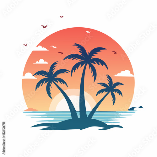 Vector logo and print design templates, summer palms, tropical hand drawn illustrations, tropical surfing concept, vacation and travel, palm trees and ...