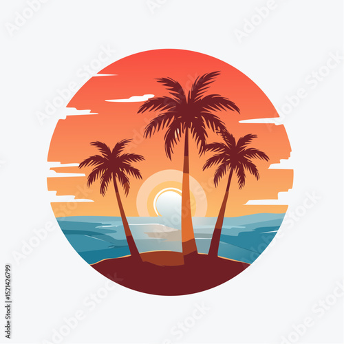 Vector logo and print design templates, summer palms, tropical hand drawn illustrations, tropical surfing concept, vacation and travel, palm trees and ...
