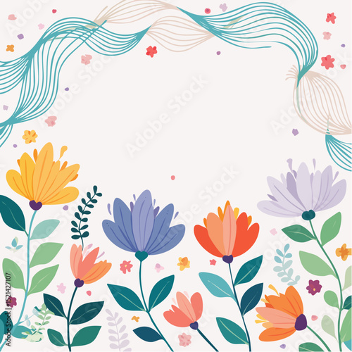 Vector simple minimal illustrations, simple wavy and groovy. hand drawn naive style, flowers and plants, floral botanic design templates, frames and modern wall ...
