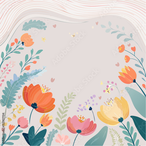 Vector simple minimal illustrations, simple wavy and groovy. hand drawn naive style, flowers and plants, floral botanic design templates, frames and modern wall ...