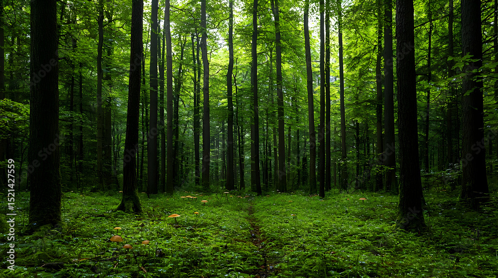 Dense Green Forest Path Under Canopy Dense Green Forest Path Under Canopy