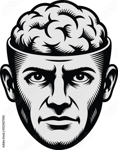 human head with visible brain.