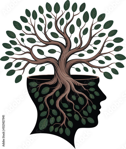 human head with a vibrant tree growing