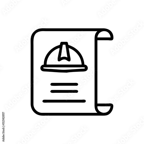 Construction permit document with hard hat icon on parchment  
