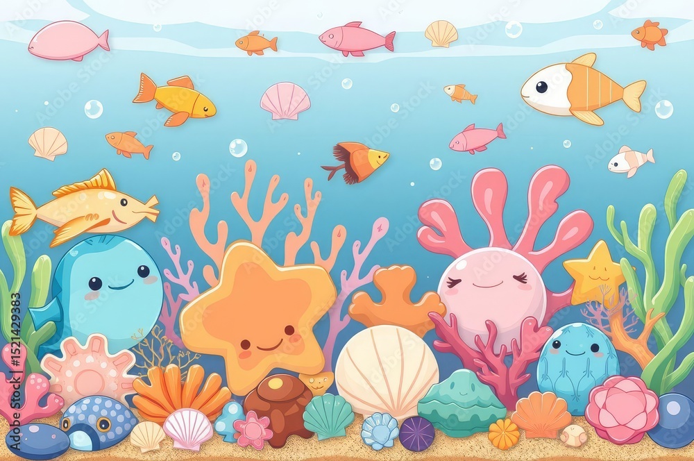 Obraz premium Kawaii Sea Life Adventure
