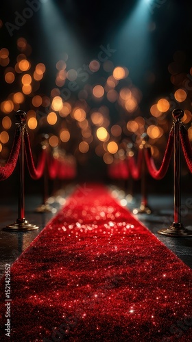 Glistening red carpet welcomes guests at a glamorous award ceremony in an elegant venue during an evening event photo